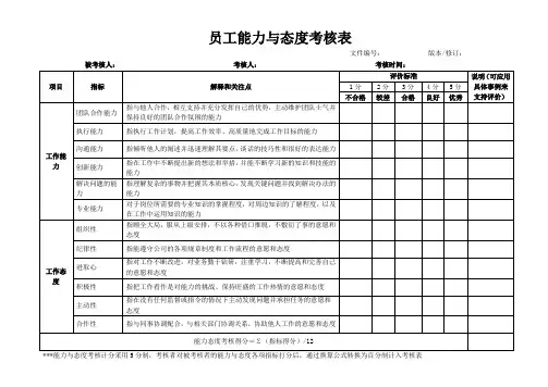 员工能力与态度考核表