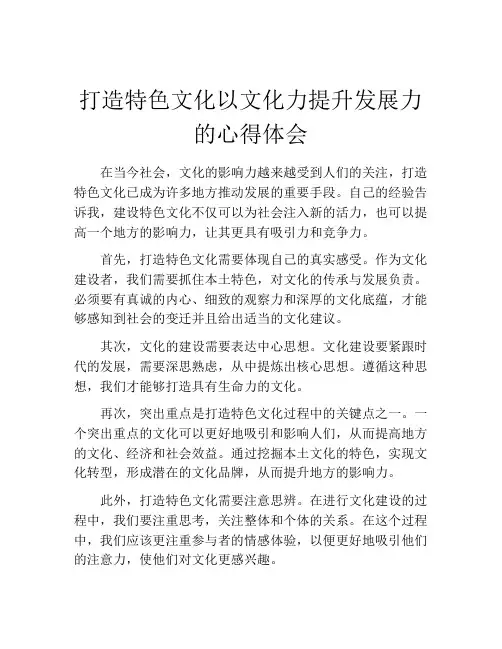 打造特色文化以文化力提升发展力的心得体会