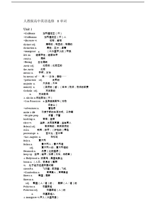 人教版本英语选修8单词.doc