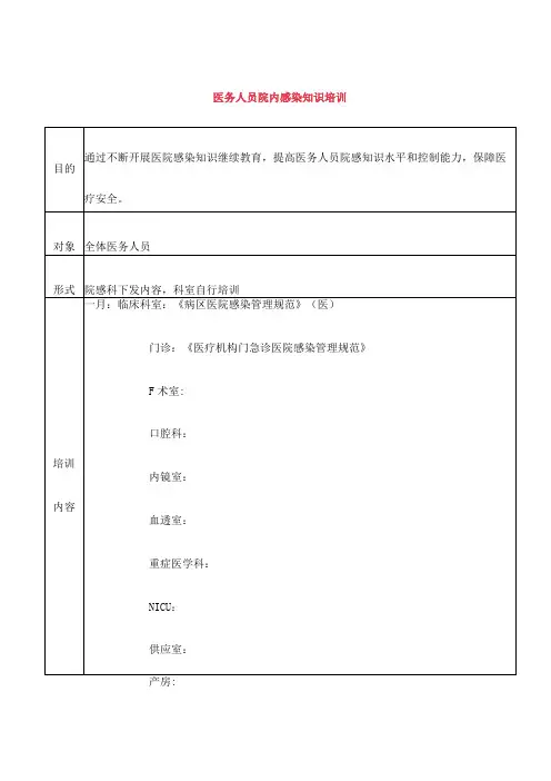 医务人员院内感染知识培训