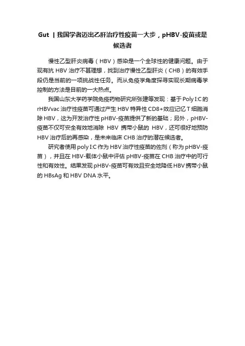 Gut丨我国学者迈出乙肝治疗性疫苗一大步，pHBV-疫苗或是候选者