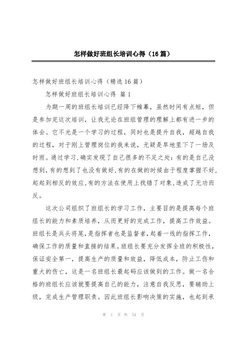 怎样做好班组长培训心得(16篇)