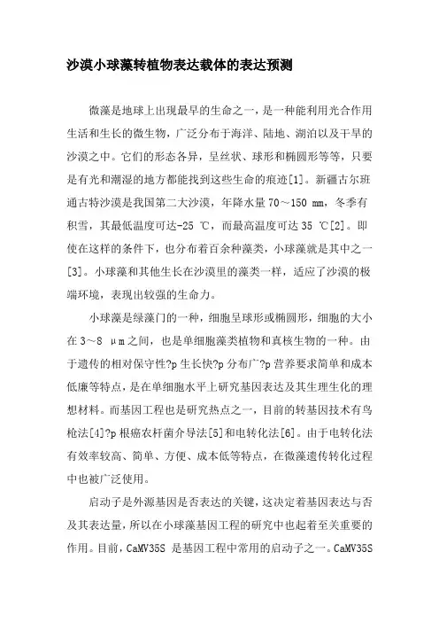 沙漠小球藻转植物表达载体的表达预测-2019年精选文档