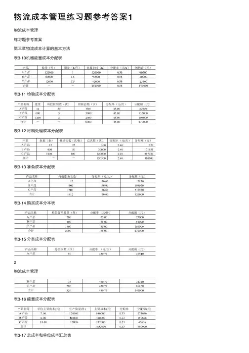 物流成本管理练习题参考答案1