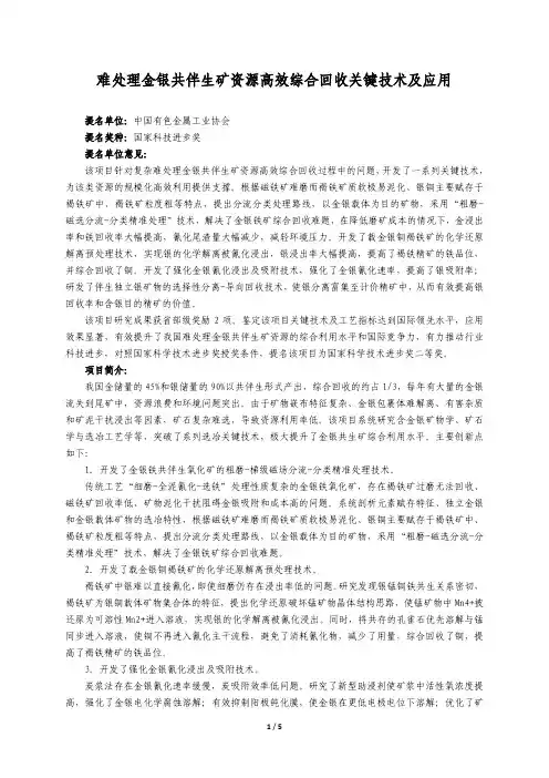 11.难处理金银共伴生矿资源高效综合回收关键技术及应用