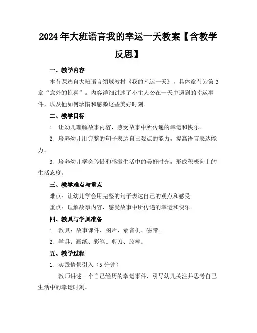 2024年大班语言我的幸运一天教案【含教学反思】