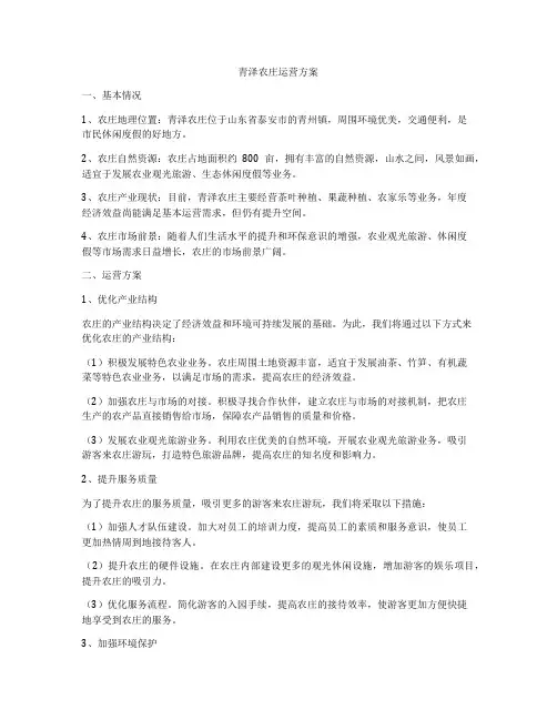 青泽农庄运营方案