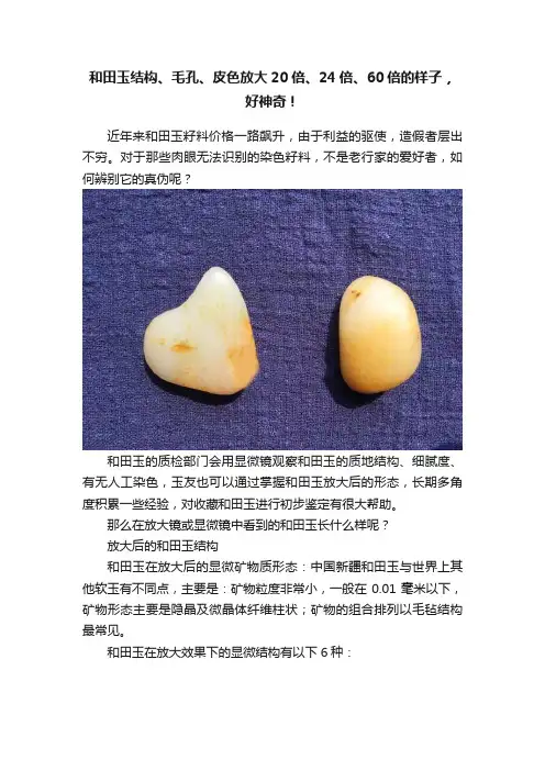 和田玉结构、毛孔、皮色放大20倍、24倍、60倍的样子，好神奇！