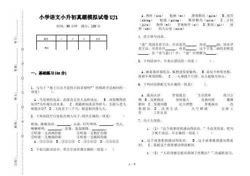 【小学教育】2019最新小学语文小升初(通用版)真题模拟试卷UJ1—8K可直接打印