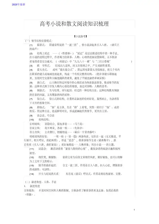 2020高考小说和散文阅读知识梳理