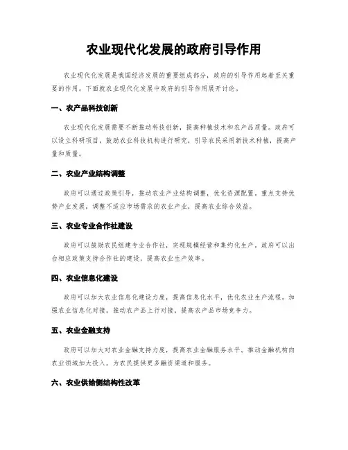 农业现代化发展的政府引导作用