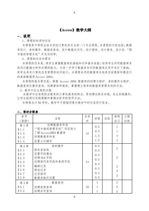 《Access教学大纲》word版