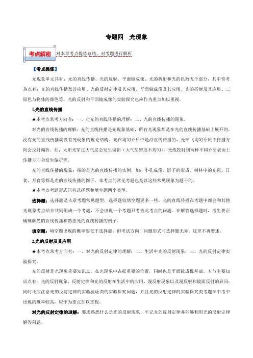 2020年中考物理复习专题：04 光现象(原卷版)
