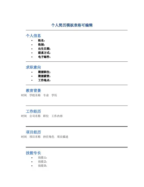 个人简历模板表格可编辑