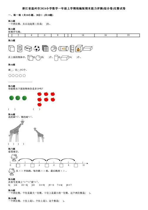 浙江省温州市2024小学数学一年级上学期统编版期末能力评测(综合卷)完整试卷