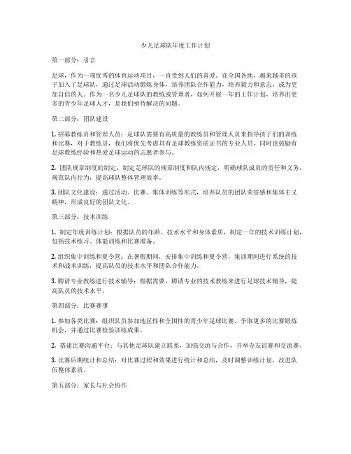 少儿足球队年度工作计划