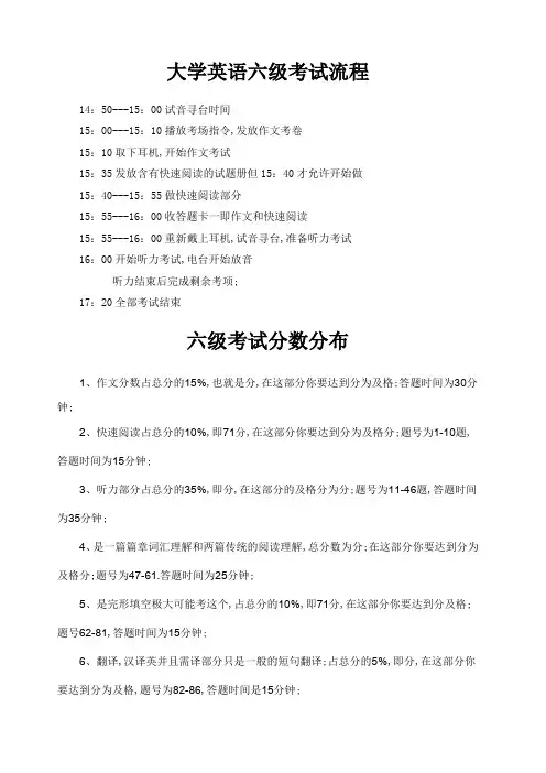 大学英语六级考试流程及详细分数分布