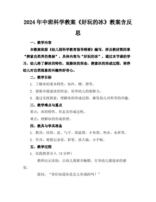 2024年中班科学教案《好玩的冰》教案含反思