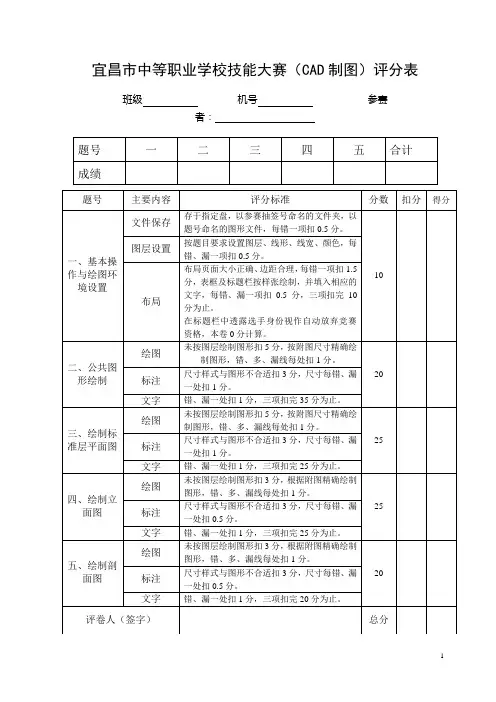 宜昌市中职技能大赛(CAD制图)评分表