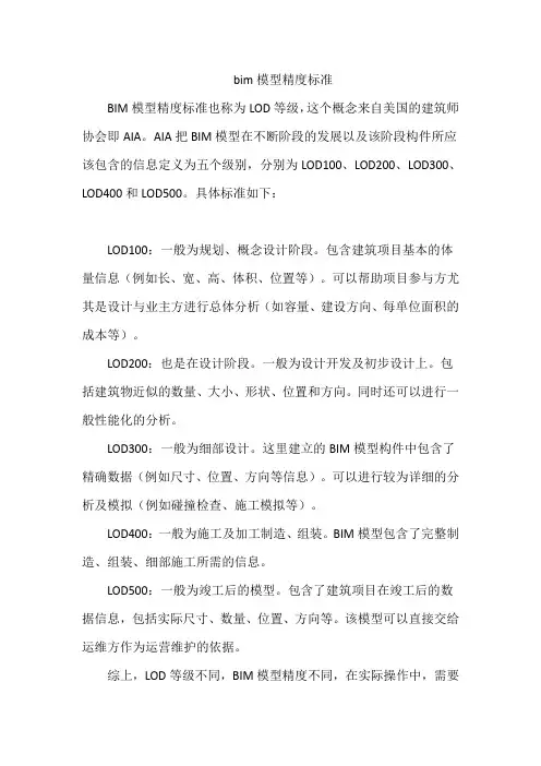 bim模型精度标准