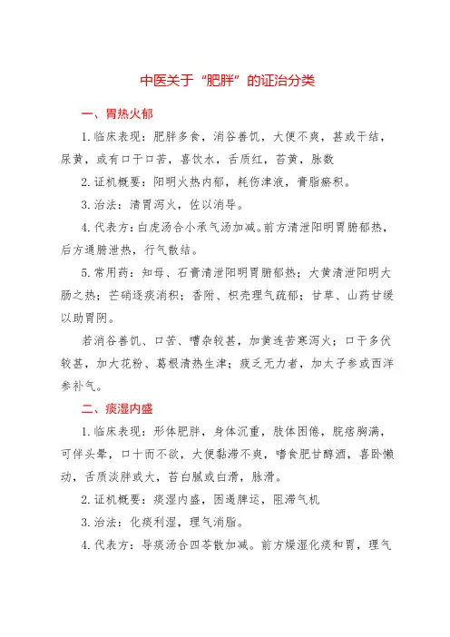 中医关于“肥胖”的证治分类