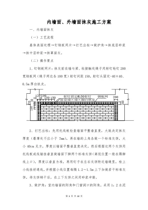 内墙面、外墙面抹灰施工方案