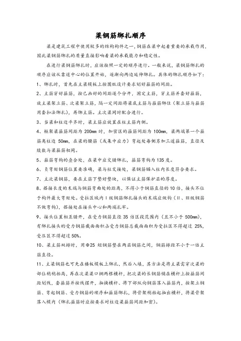 梁钢筋绑扎顺序