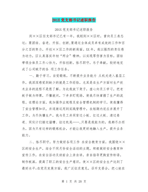 201X党支部书记述职报告