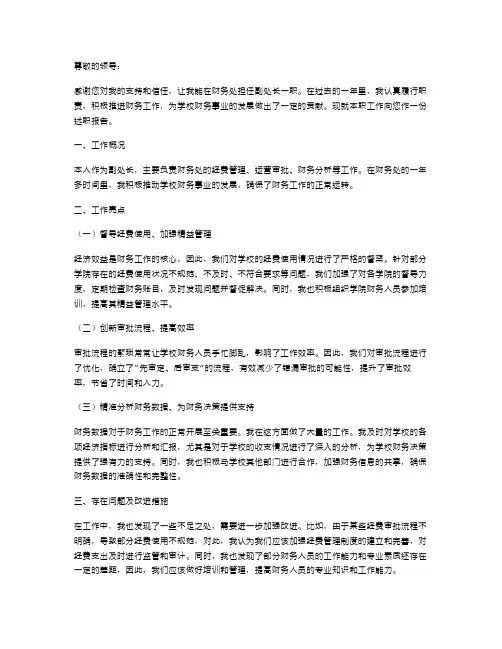 财务处副处长工作述职报告