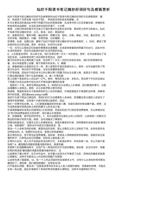 灿烂千阳读书笔记摘抄好词好句及感悟赏析