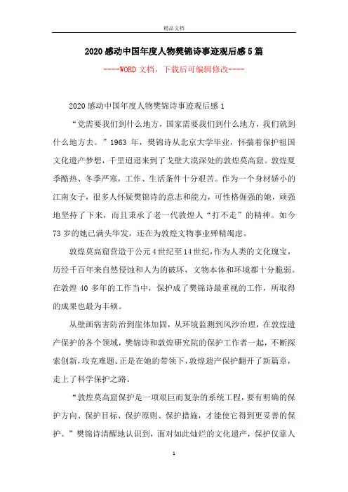 2020感动中国年度人物樊锦诗事迹观后感5篇