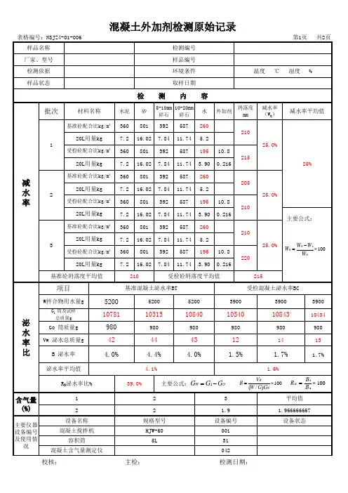 外加剂检测原始记录表