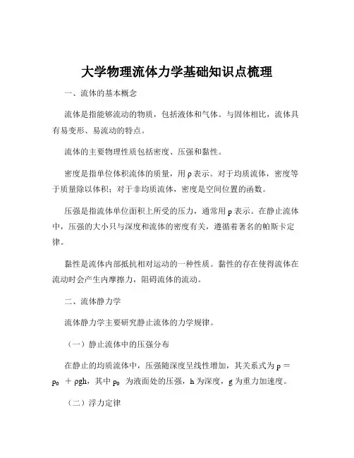 大学物理流体力学基础知识点梳理