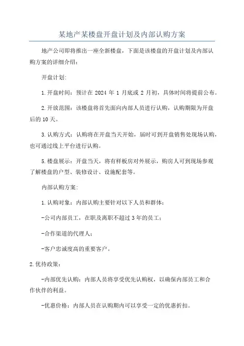 某地产某楼盘开盘计划及内部认购方案
