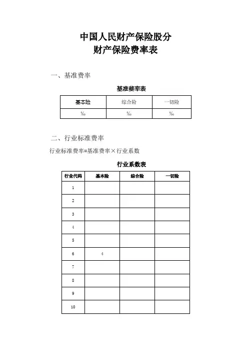 人保(备案)[]N号财产一切险条款的费率