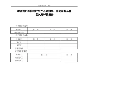 综合制剂车间同品种生产风险评估报告 2