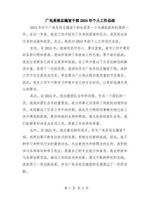 广电系统总编室干部2024年个人工作总结