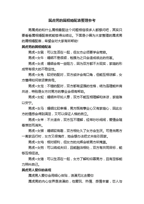 属虎男的属相婚配表整理参考