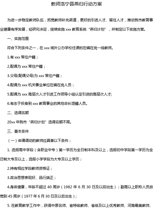教师洛宁县燕归行动方案