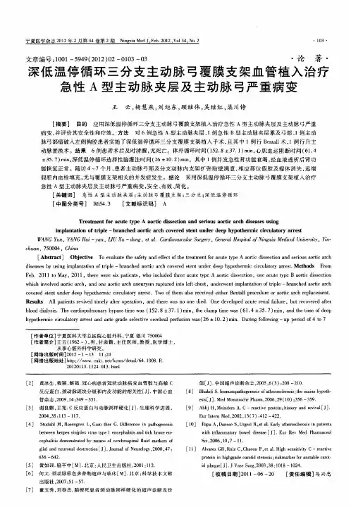 深低温停循环三分支主动脉弓覆膜支架血管植入治疗急性A型主动脉夹层及主动脉弓严重病变