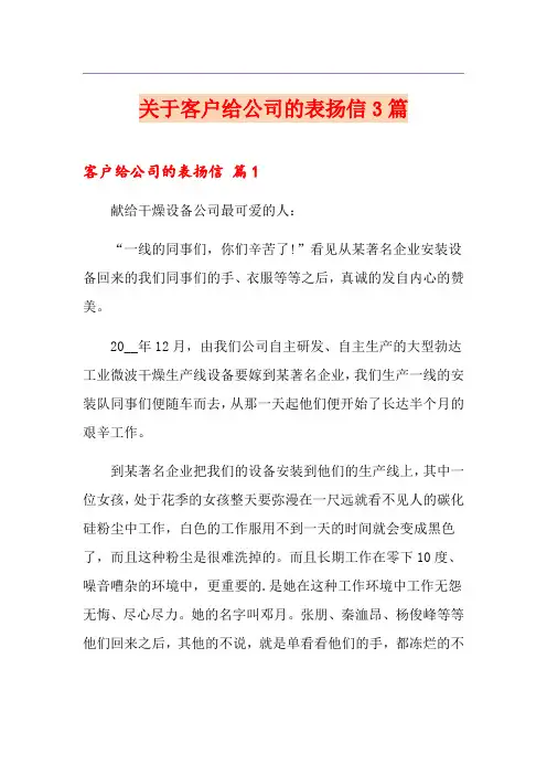 关于客户给公司的表扬信3篇