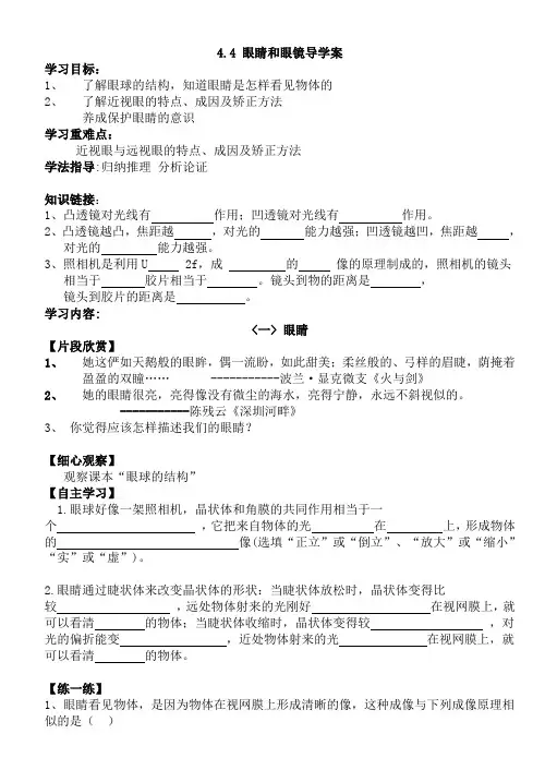 4.4眼睛和眼镜导学案