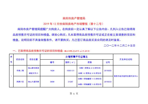 2019年12月份南阳房地产市场警报第十二号word精品文档29页