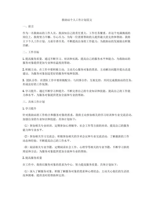 救助站个人工作计划范文