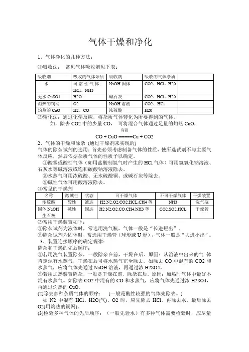 气体干燥和净化