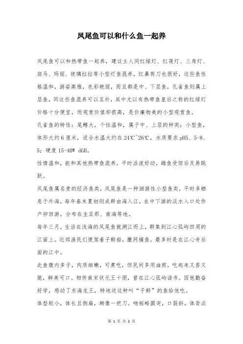 凤尾鱼可以和什么鱼一起养