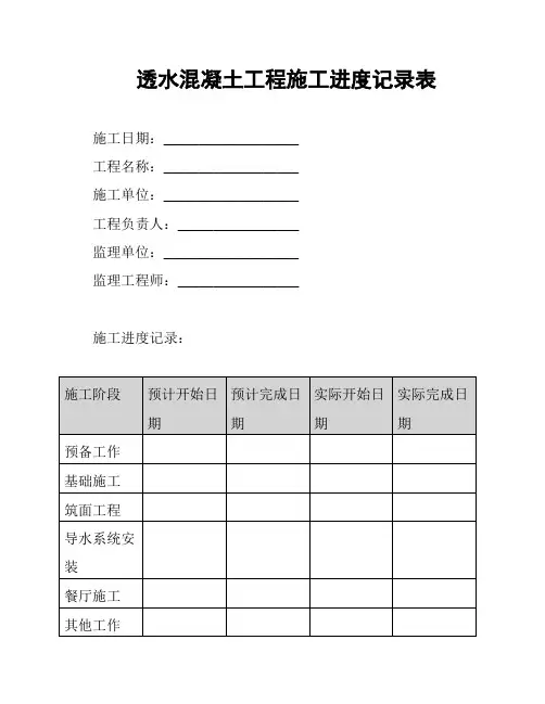 透水混凝土工程施工进度记录表