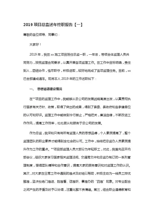 2019项目总监述年终职报告