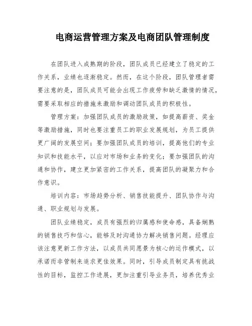 电商运营管理方案及电商团队管理制度