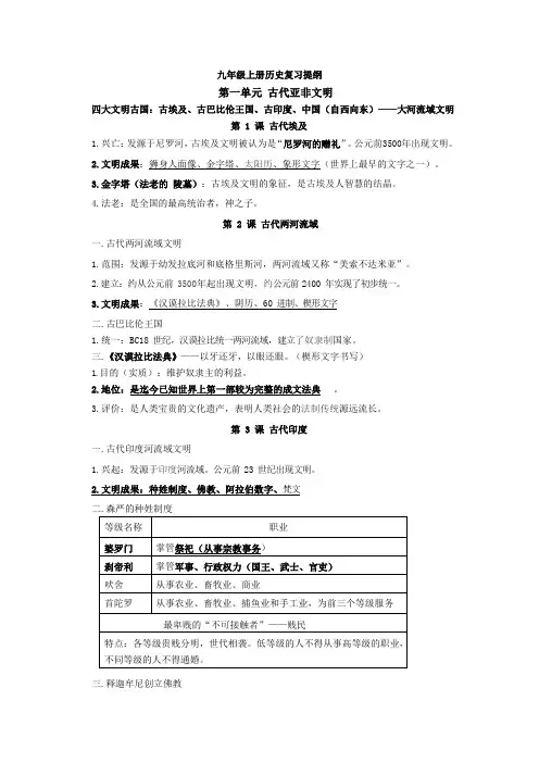 初中九年级《历史》上册第1-19课知识提纲